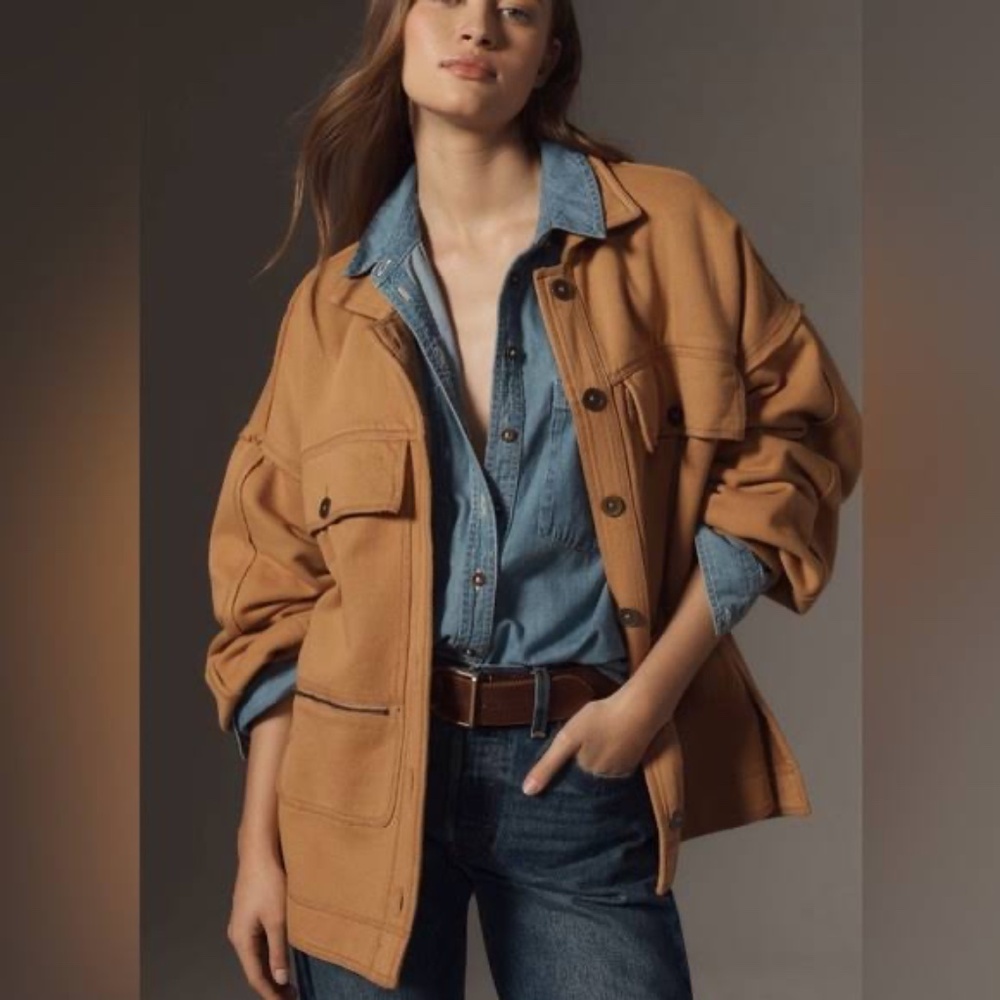 Anthropologie Pilcro Cotton Microfleece Honey Button-Front Jacket